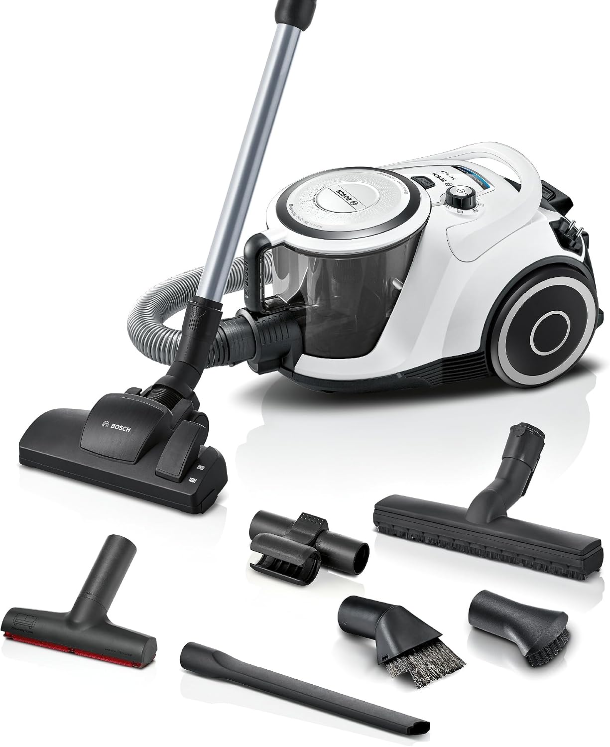 جارو برقی بدون کیسه بوش آلمان Bosch BGC41XALL، ایده آل برای مبتلایان به آلرژی، فیلتر بهداشتی، گارانتی 10 ساله موتور، نازل اثاثه یا لوازم داخلی XXL، ایده آل برای موهای حیوانات خانگی، قدرت مکش بالا، 700 وات