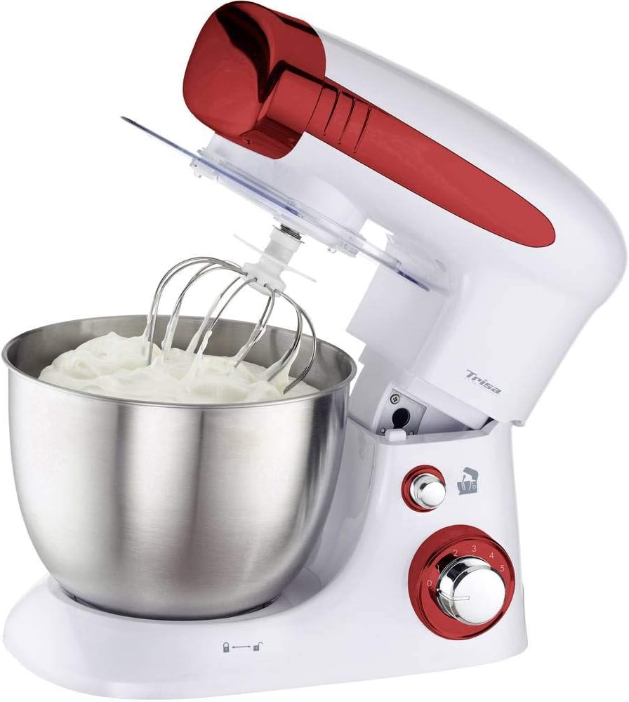 غذا ساز حرفه‌ای تریزا سوئیس Trisa Küchenmaschine Mix Chef دستگاه خمیرزن و مخلوط‌کن ۸۰۰ وات، ۶ حالت سرعت، کاسه استیل ضد زنگ ۴ لیتری، همزن سیاره‌ای، شامل همزن تخت، قلاب خمیرگیر