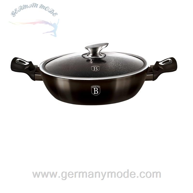 قابلمه کم عمق 24 سانت درب دار برلینگر هاوس مجارستان BerlingerHaus SHALLOW POT 24 CM BERLINGER HAUS BH/6608 SHINY BLACK EDITION