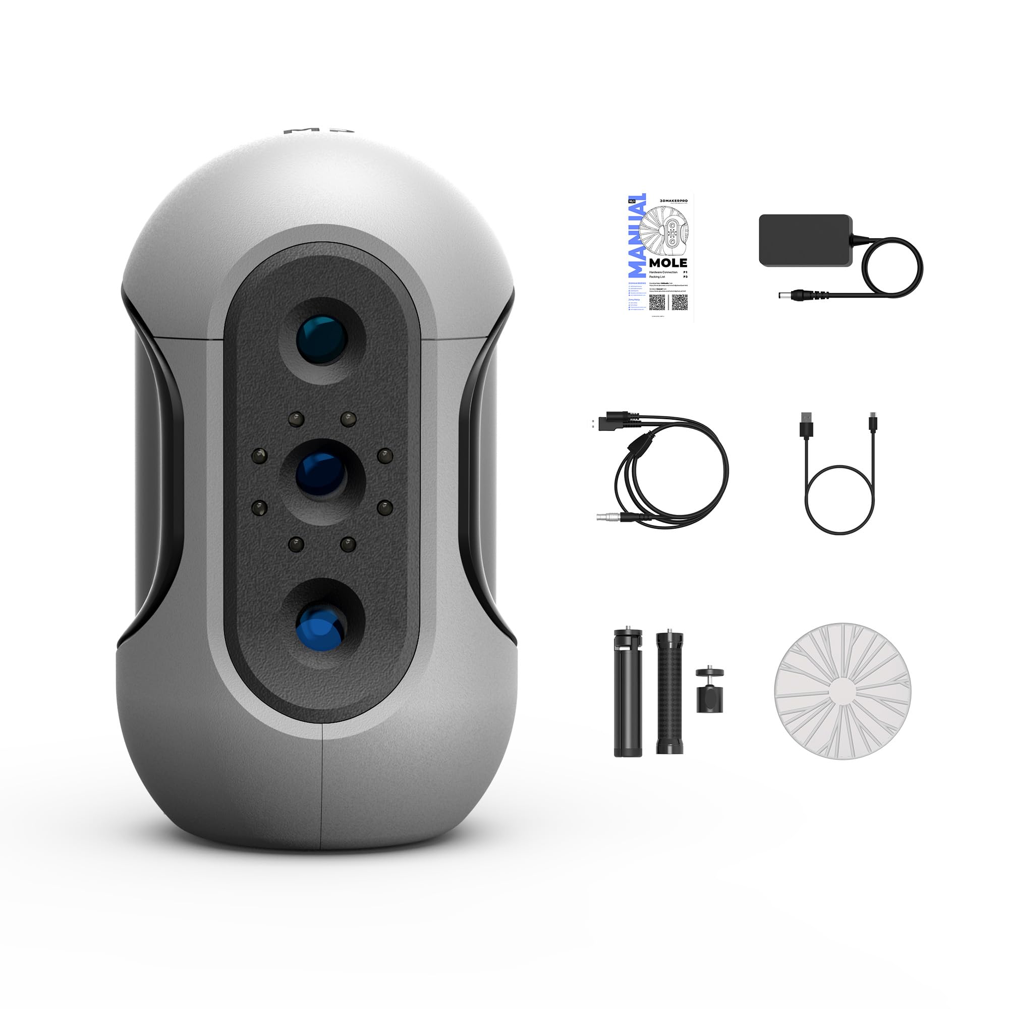 خرید از آمازون - اسکنر سه بعدی 3DMakerpro مول با دقت 0.05 میلی متر با سرعت اسکن 10 فریم در ثانیه حالت اسکن ثابت/خودکار دستی برای اسکن صورت و بدن اسکنر سه بعدی برای 3D Drunker - کیت ممتاز