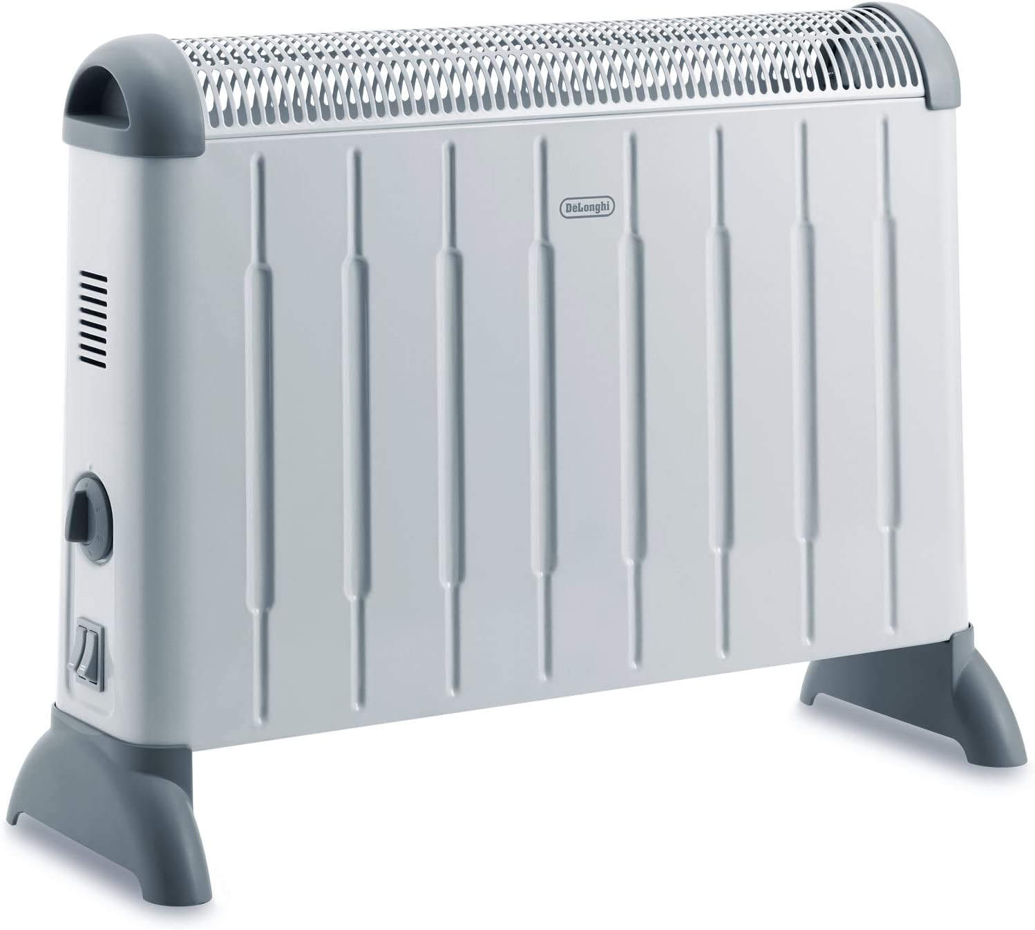 بخاری برقی دلونگی ایتالیا کنوکتور DeLonghi HCM2030 - بخاری با 3 سطح گرمایش برای اتاق تا 60 متر مربع، ترموستات ایمنی، عملکرد محافظت در برابر سرما، ترموستات اتاق، خاکستری