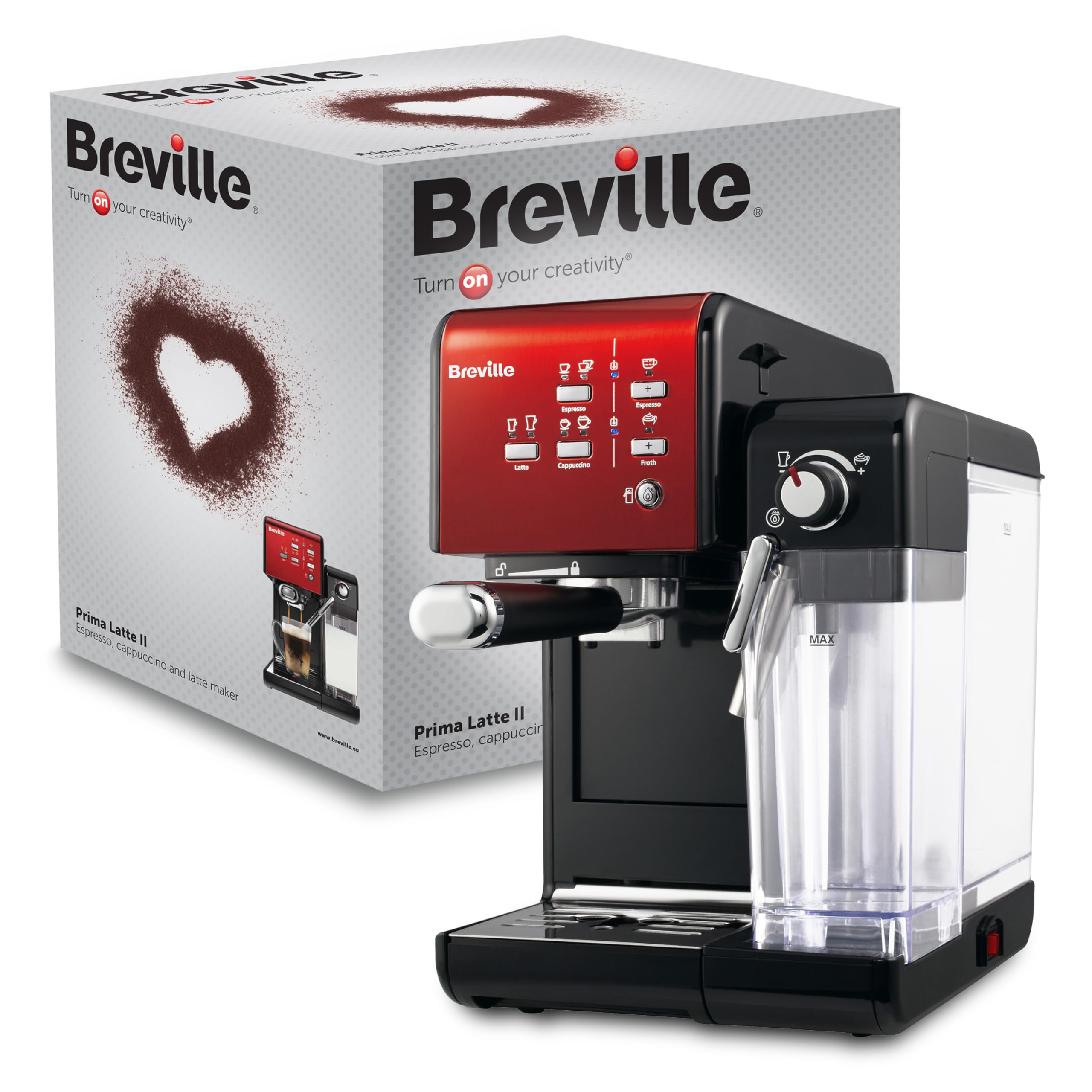 خرید از آمازون - دستگاه پورتافیلتر Breville Prima Latte II | دستگاه اسپرسوساز/قهوه ساز قهوه شیر و کاپوچینو | پمپ 19 بار و شیر کف کن حرفه ای | قرمز [VCF109X]