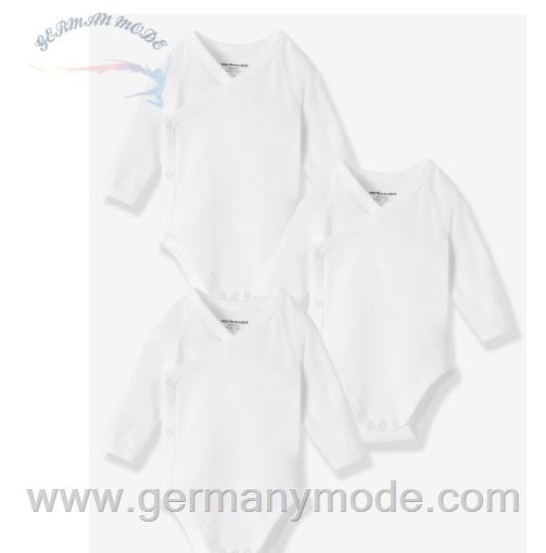 ست 3 تکه بادی آستین بلند نوزاد ورت فرانسه Vertbaudet Bio-Kollektion: 3er-Pack Baby Wickelbodys lange Ärmel - pack weiß