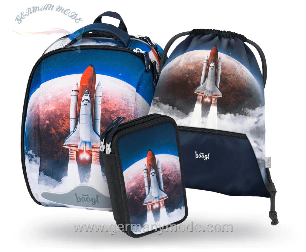 ست 3 تایی کوله پشتی مدرسه کوله ورزشی جامدادی پسرانه بگل Baagl Shelly Space Shuttle Schulranzen Set 3tlg Schulranzen Federmäppchen Turnbeutel