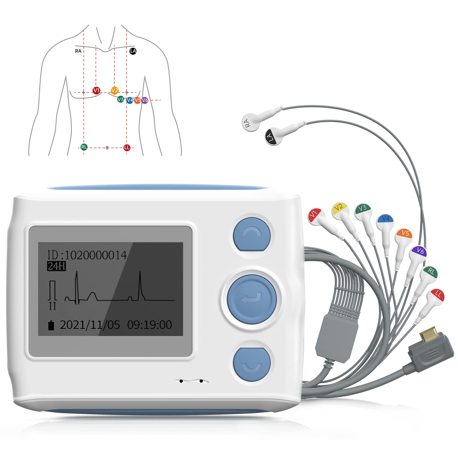 خرید از آمازون - دستگاه ECG Wellue 12 کانال، مانیتور 24 ساعته هولتر ECG با آنالیز AI-ECG، با کامپیوتر و مک کار می کند، موبایل قابل حمل 6 8 کانال دستگاه ECG طولانی مدت 24 ساعته برای خانه