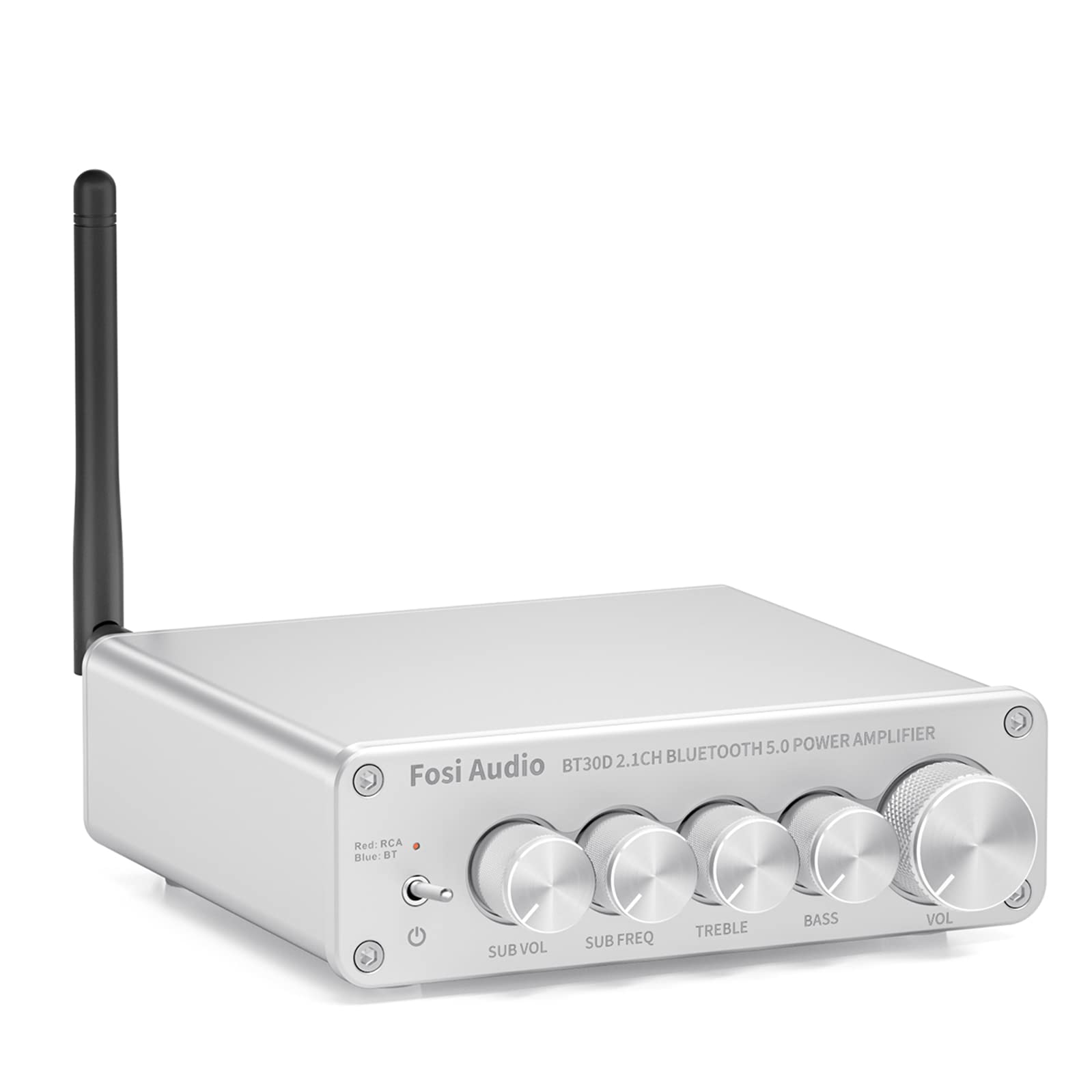 خرید از آمازون - آمپلی فایر بلوتوث 5.0 Fosi Audio BT30D-S 50 وات x2 + 100 وات تقویت کننده صوتی استریو Mini Hi-Fi کلاس D 2.1 کانال برای بلندگوی غیرفعال در فضای باز خانه ساب ووفر غیرفعال/قدرت دار (نقره ای)