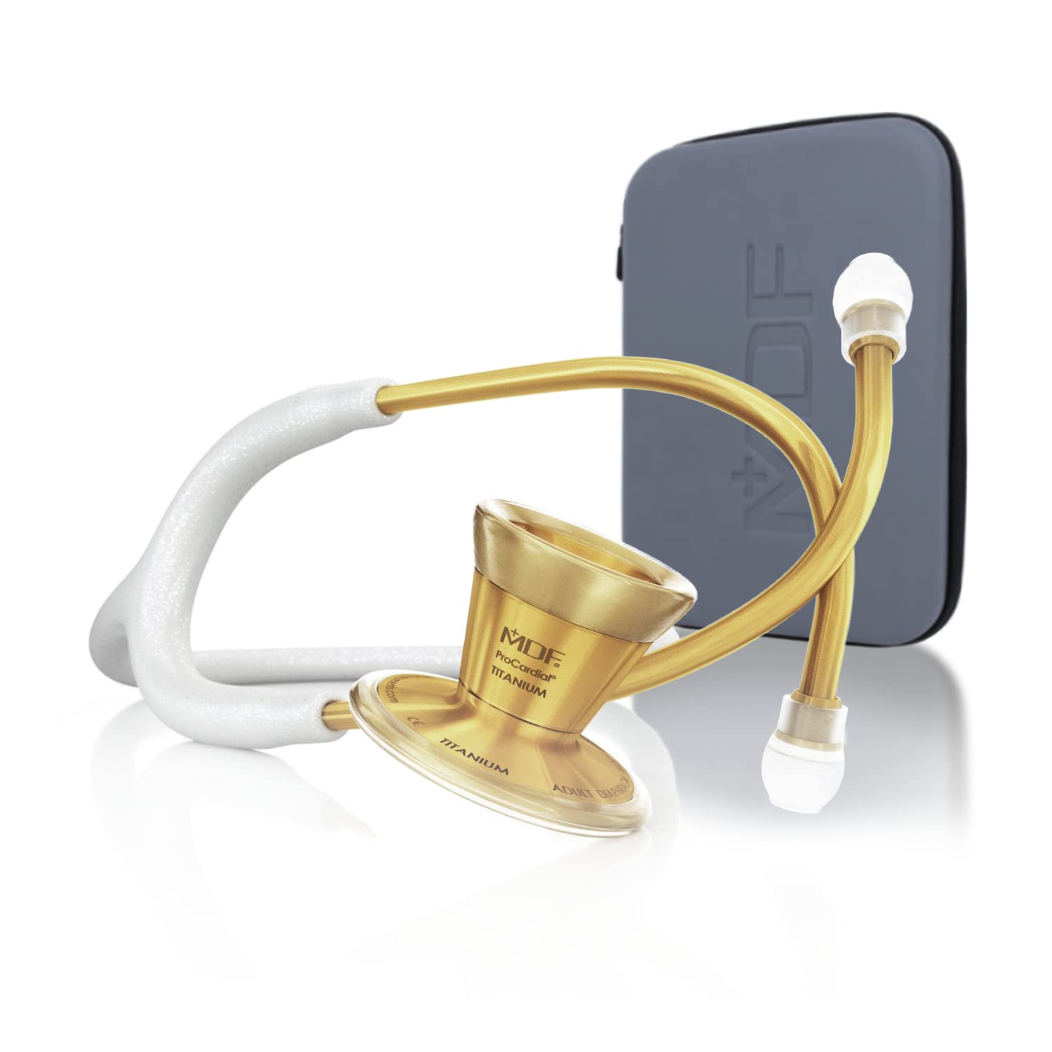 خرید از آمازون - MDF White Glitter Rose Gold ProCardial Cardiology, Titanium Lightweight, MDF797TGL29KSCM12 + MDF Hard Travel Case - Medium (MDFSCM12) Gold - White Glitter