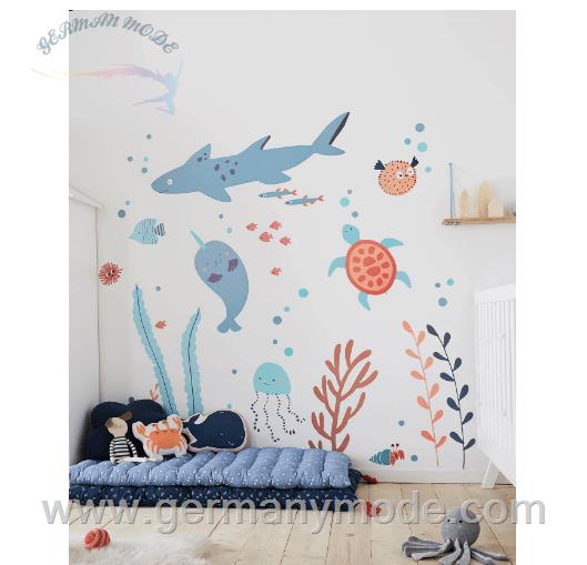 برچسب دیوار اتاق کودک ورت فرانسه Vertbaudet Kinderzimmer XXL-Wandsticker Wasserwelt - blau
