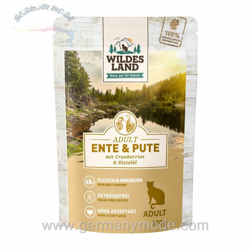 غذا مرطوب گربه بزرگسالان وایلد آلمان WILDES LAND Adult 12x100g Ente - Pute
