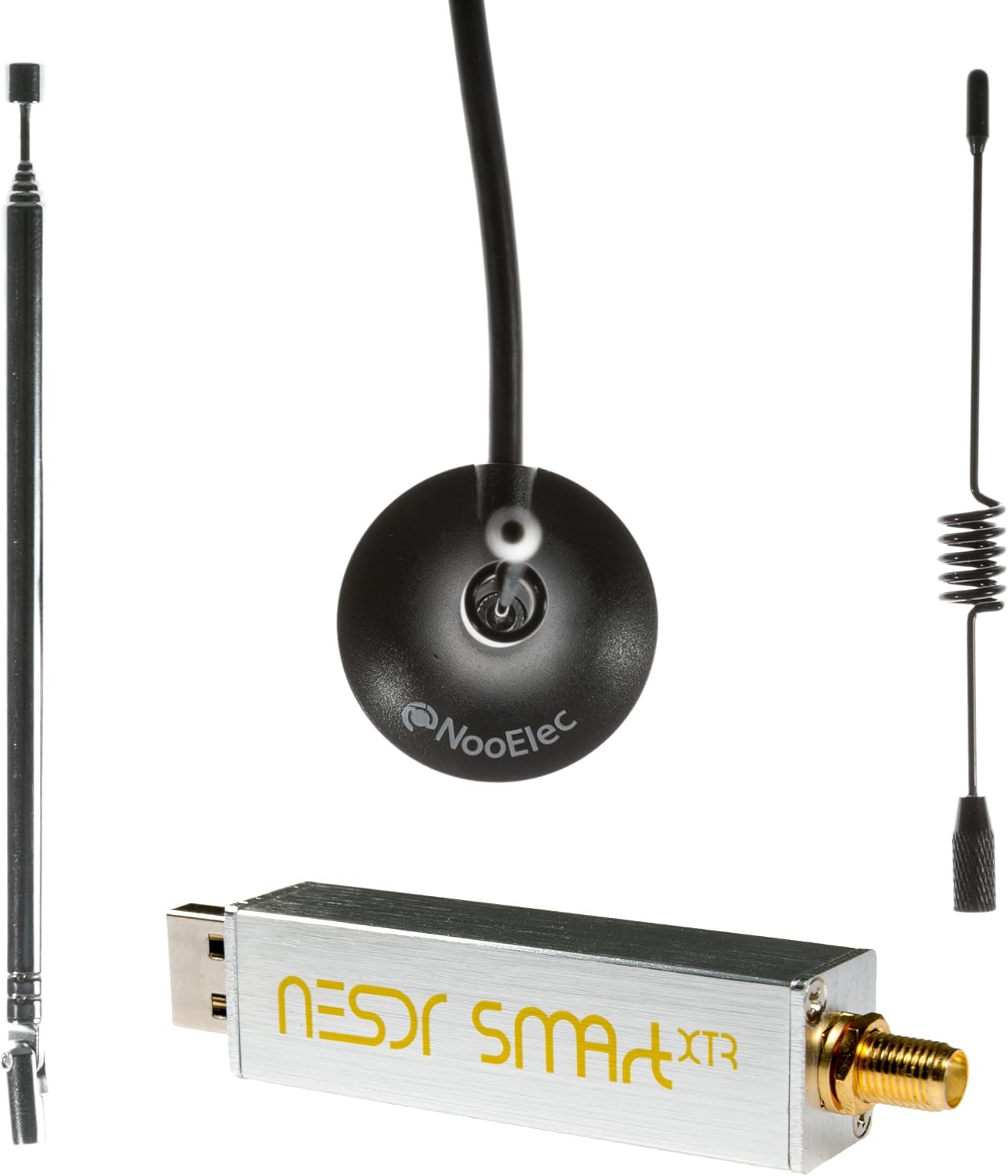 گیرنده نرم‌ افزار محور NooElec NESDR SMArt XTR - RTL-SDR ممتاز با محدوده تنظیم طولانی، قاب آلومینیومی، TCXO 0.5PPM، ورودی SMA و 3 آنتن. رادیو مبتنی بر نرم افزار RTL2832U و E4000