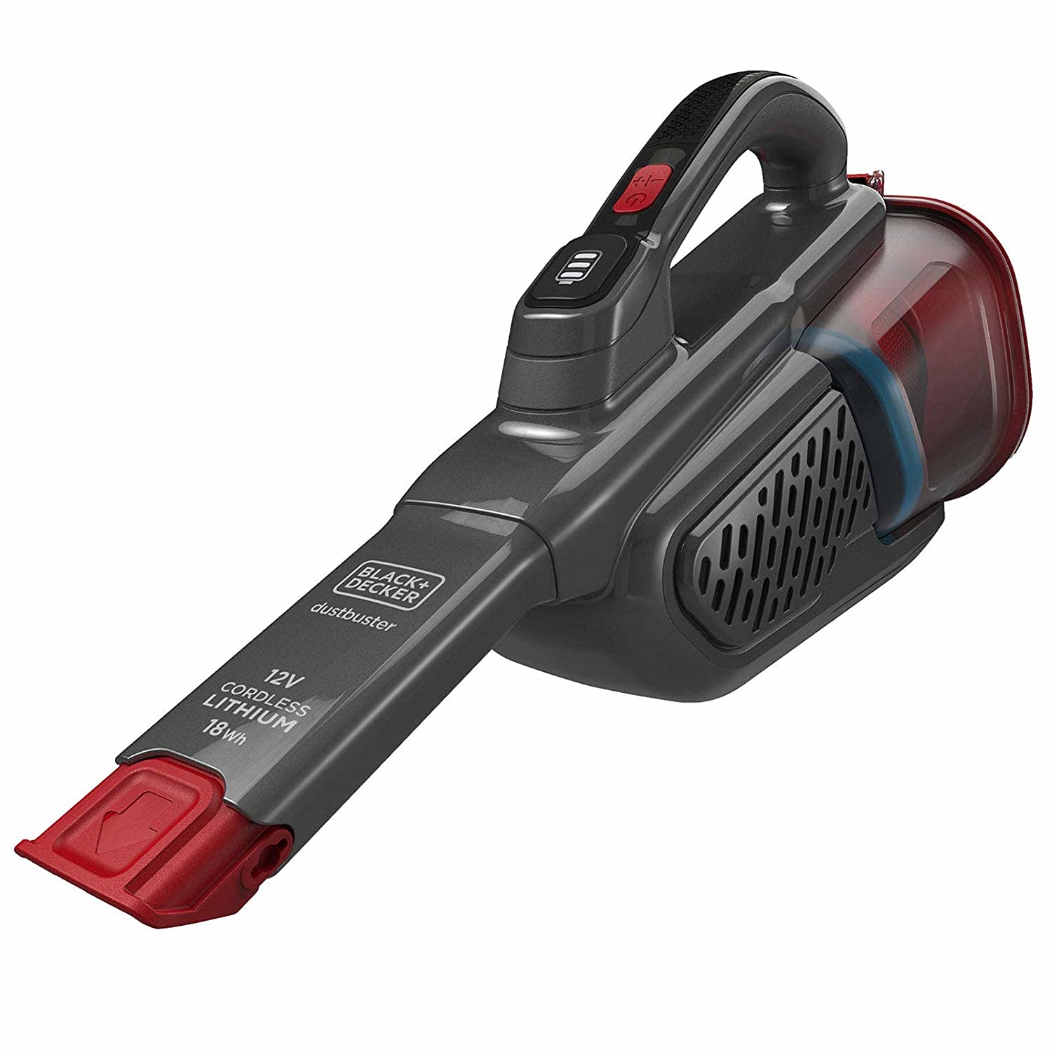 جارو شارژی بلک اند دکر آمریکا BLACK+DECKER Lithium Dustbuster BHHV315J with Cyclonic Action - جارو برقی دستی 12 ولتی، 20 AW با نازل شکاف قابل افزایش و کابل شارژ - جارو شارژی بدون کیسه - تیتانیوم/قرمز، 500 میلی لیتر