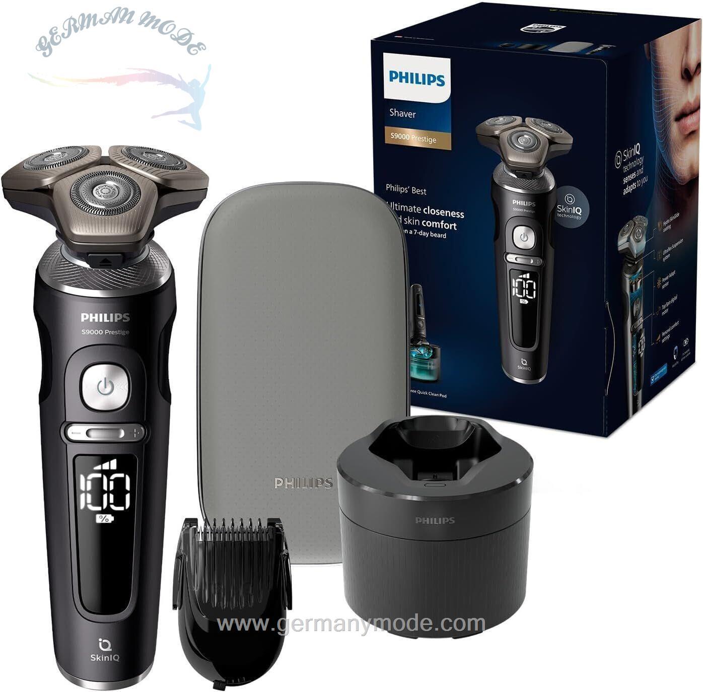 ریش تراش فیلیپس مدل SP9840/31 S9000 Prestige - ریش تراش برقی مرطوب و خشک، مشکی مات، سیستم اصلاح لیفت و برش، فناوری SkinIQ، حالت دهنده ریش، ایستگاه تمیز کردن و کیف ممتاز (مدل SP9840/31)