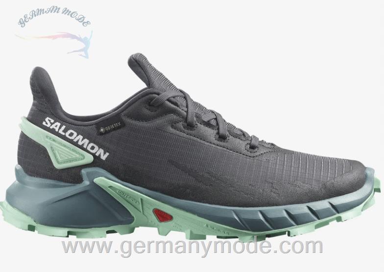 کتانی تریل رانینگ دو کوهستان ضد آب زنانه سالامون فرانسه SALOMON ALPHACROSS 4 GORE TEX Laufschuhe Damen Ebony Trellis Yucca