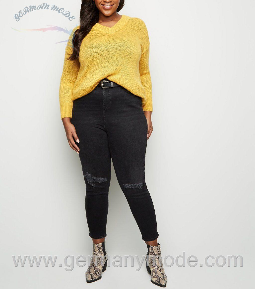 شلوار جین زنانه نیولوک (انگلستان) Curves Schwarze Mom Jeans mit