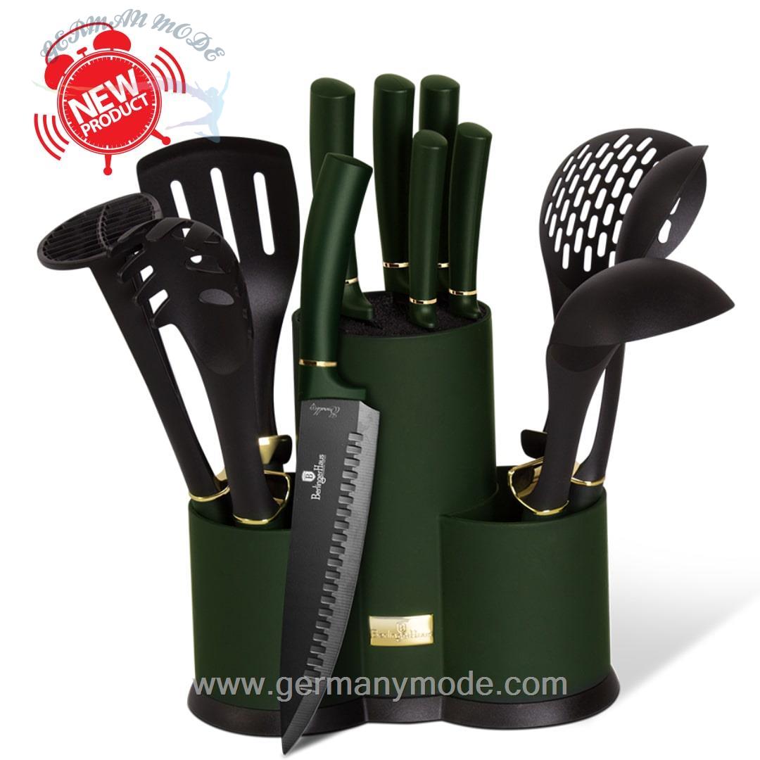 ست چاقو آشپزخانه 12 پارچه با کفیر ملاقه برلینگر هاوس مجارستان BERLINGER HAUS KNIFE / UTENSILS SET BH/6250 EMERALD COLLECTION