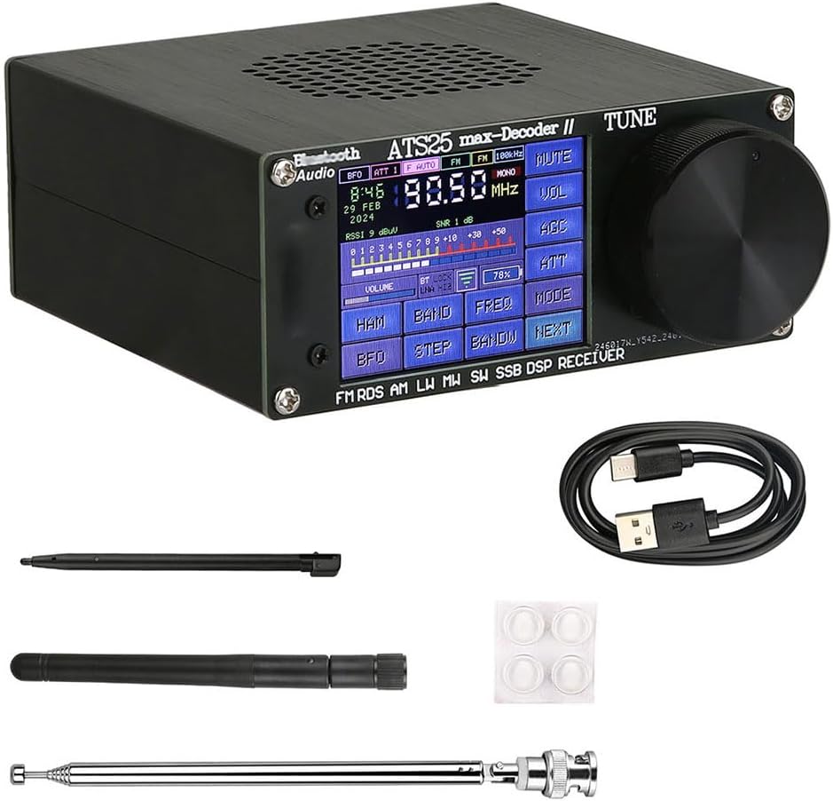 گیرنده رادیویی تمام باند HamGeek ATS25 Max Decoder II گیرنده FM SW SSB MW LW با صفحه نمایش لمسی 2.4 اینچی
