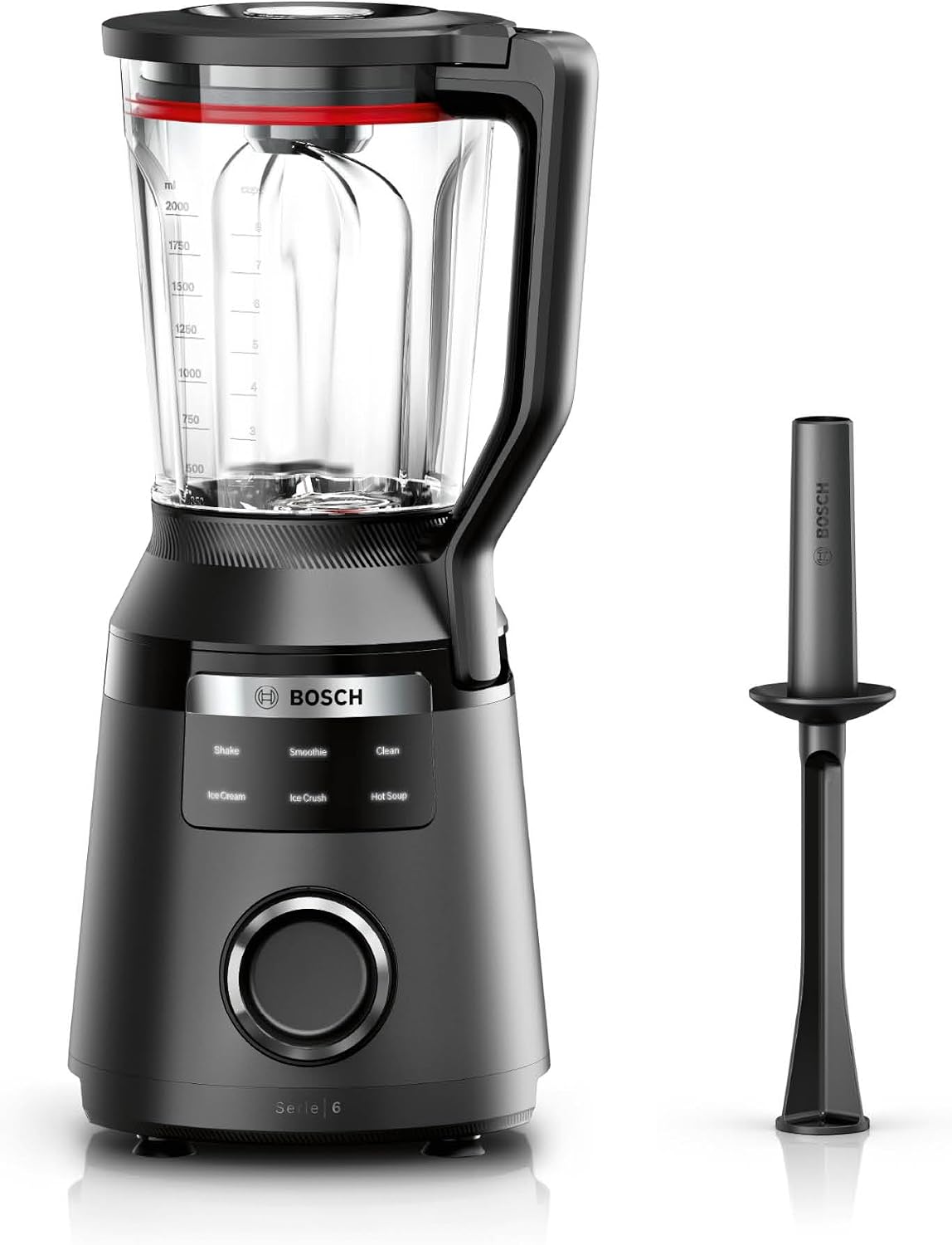 مخلوط کن بوش آلمان بلندر پرسرعت Bosch MMBD665B1، دور در دقیقه 45000، 6 برنامه شامل سوپ داغ و تمیز کردن، پارچ مخلوط کن 2 لیتری، فشار دهنده، ساخت اروپا، 1800 وات، مشکی