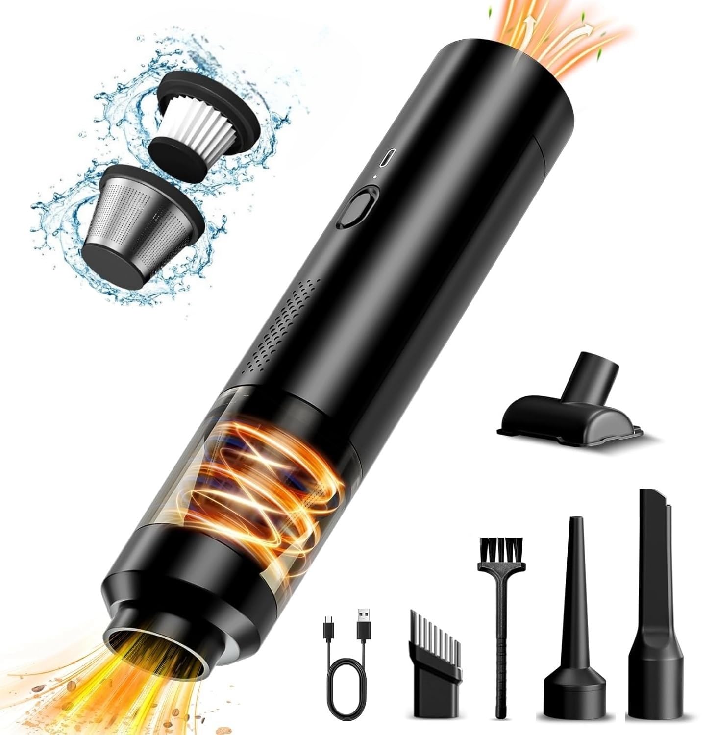 جارو شارژی دستی Euakee باتری بی‌سیم، جاروبرقی ماشین بی‌سیم 19000Pa با شارژ سریع USB-C، مینی جاروبرقی چندکاره 4 در 1 با سرعت 2 حالت برای خانگی، خودرو (مشکی)