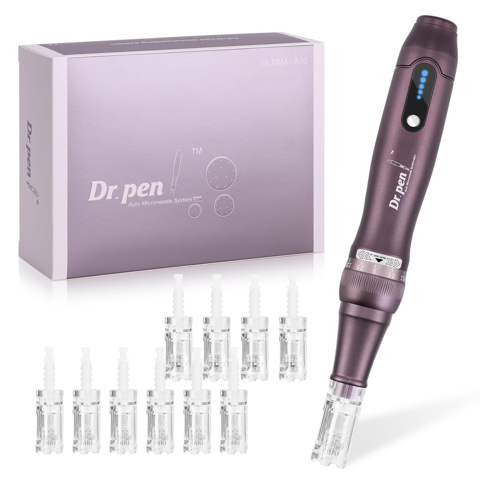 خرید از آمازون - Microneedling Pen A10, Electric Dermapen Dermaroller 0-2.5mm with LED Light Auto Microneedle Device for Scars, آکنه چین و چروک کشش ریزش مو, 4*12 PIN/36 PIN Needles Inc.