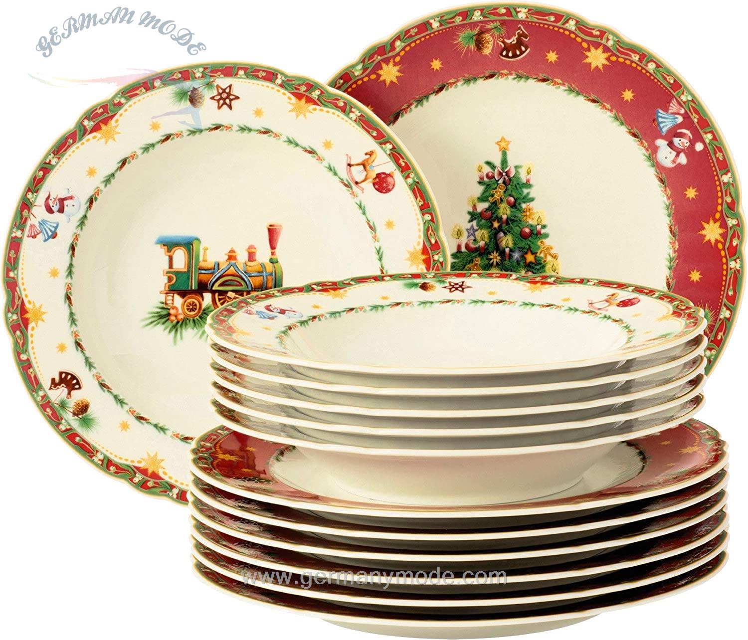 سرویس غذاخوری چینی 12 پارچه 6 نفره کریسمس سلتمن ویدن آلمان Seltmann Weiden Marieluise Tafelservice Weihnachtsnostalgie (12 tlg.)