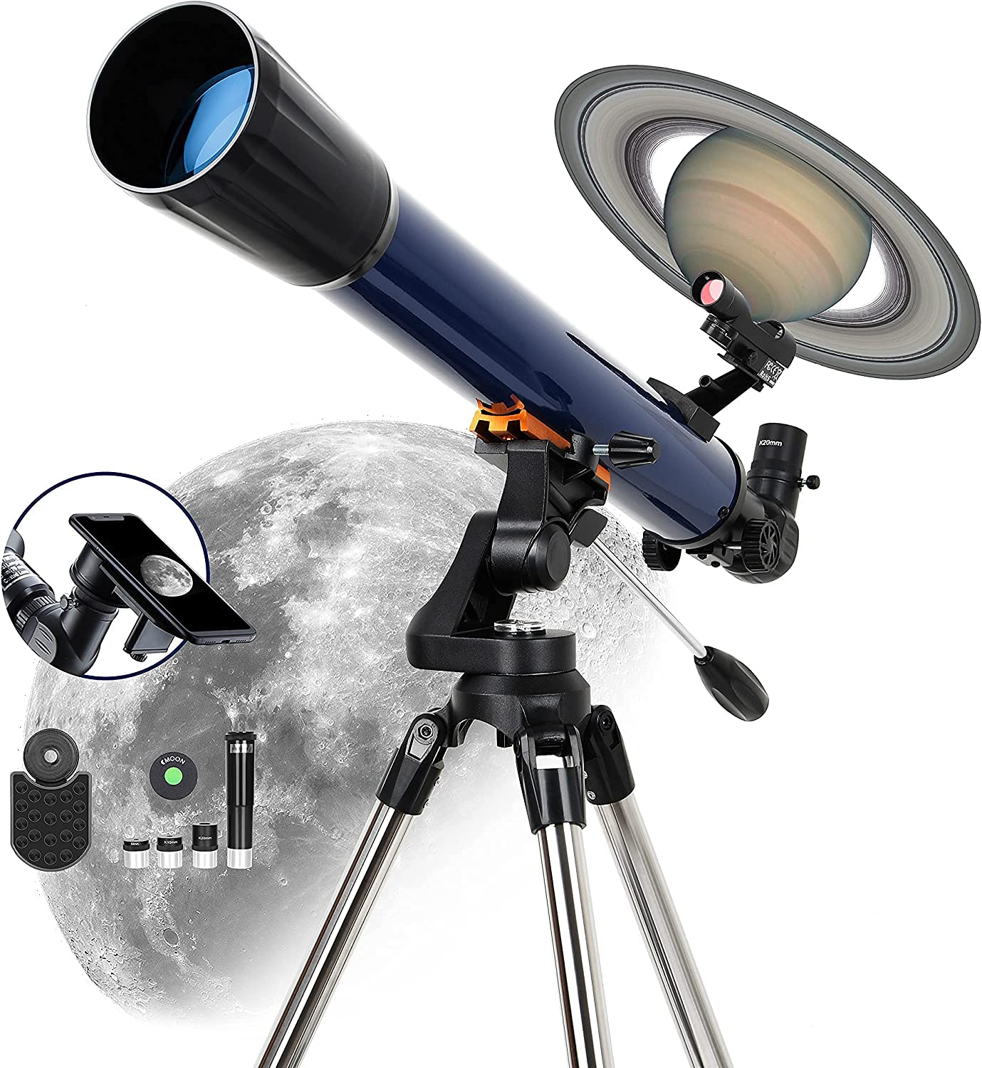 دوربین تلسکوپی ESSLNB Telescope 70070 Telescopes for Astronomy Adult with Smartphone Adapter Stainless Steel Tripod Erect-Image Red Dot Finder Scope Les Barlow Moon Filter 70070 Astronomical Telescope