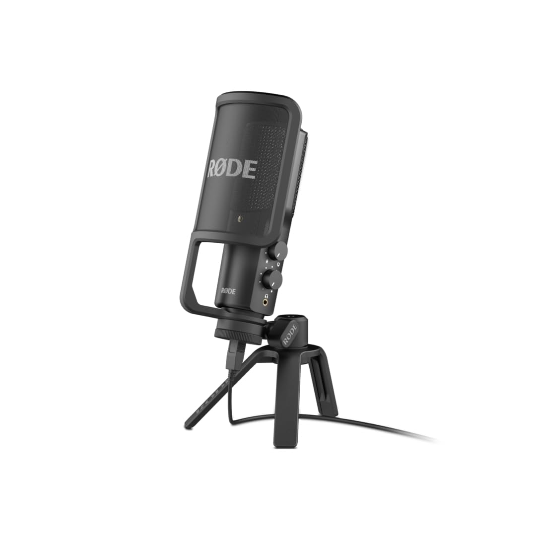 خرید از آمازون - میکروفون خازنی USB با کیفیت همه کاره RØDE NT-USB با فیلتر پاپ و سه پایه برای استریم، بازی، پادکست، تولید موسیقی، ضبط آواز و ساز (مشکی) تک NTUSB