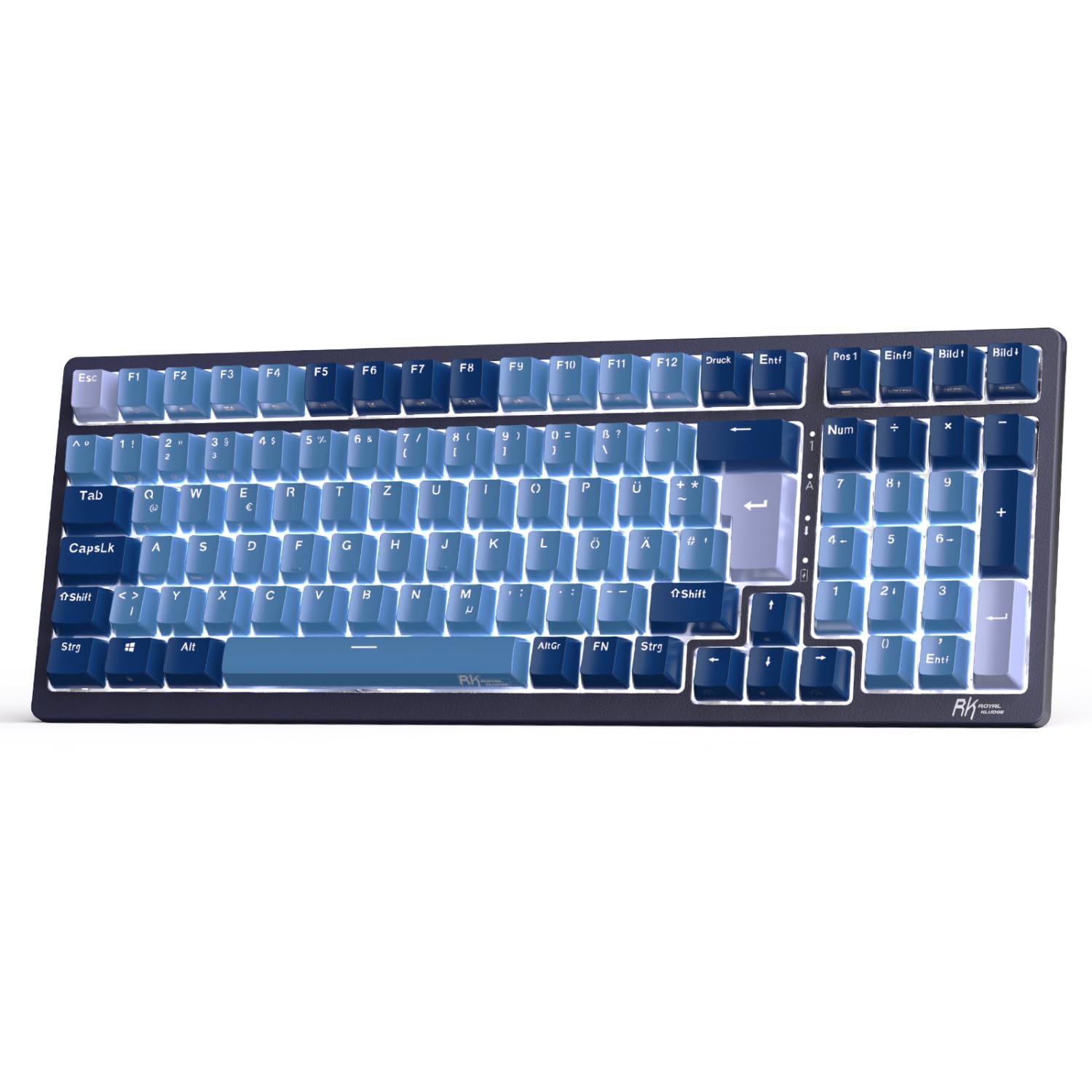 خرید از آمازون - صفحه‌کلید مکانیکی RK ROYAL KLUDGE RK98 صفحه‌کلید بازی بی‌سیم 2.4G/Bluetooth 5.1/USB-C RGB با نور پس‌زمینه چیدمان آلمانی QWERTZ 100 کلید سوئیچ قهوه‌ای با قابلیت تعویض داغ، سوئیچ قهوه‌ای آبی با قابلیت تعویض داغ