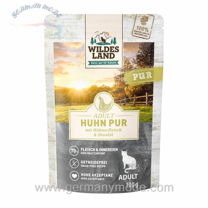 غذا مرطوب گربه بزرگسالان وایلد آلمان WILDES LAND PUR Adult 12x100g Huhn Pur