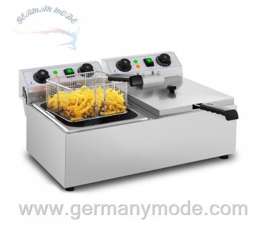 دستگاه سرخ کن برقی 2 لگن رومیزی رویال کترینگ آلمان Royal Catering Elektro-Fritteuse - 2 x 10 Liter - Timer - 230 V RCTF 10DB