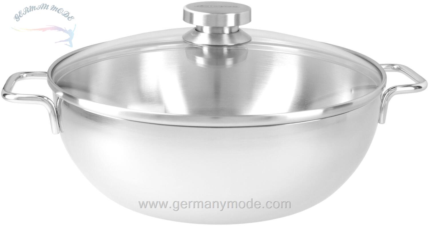 تابه سرو 28 سانت مخروطی با درب شیشه ای دمایر بلژیک Demeyere Apollo 7 Servierpfanne mit Glassdeckel 28 cm rund
