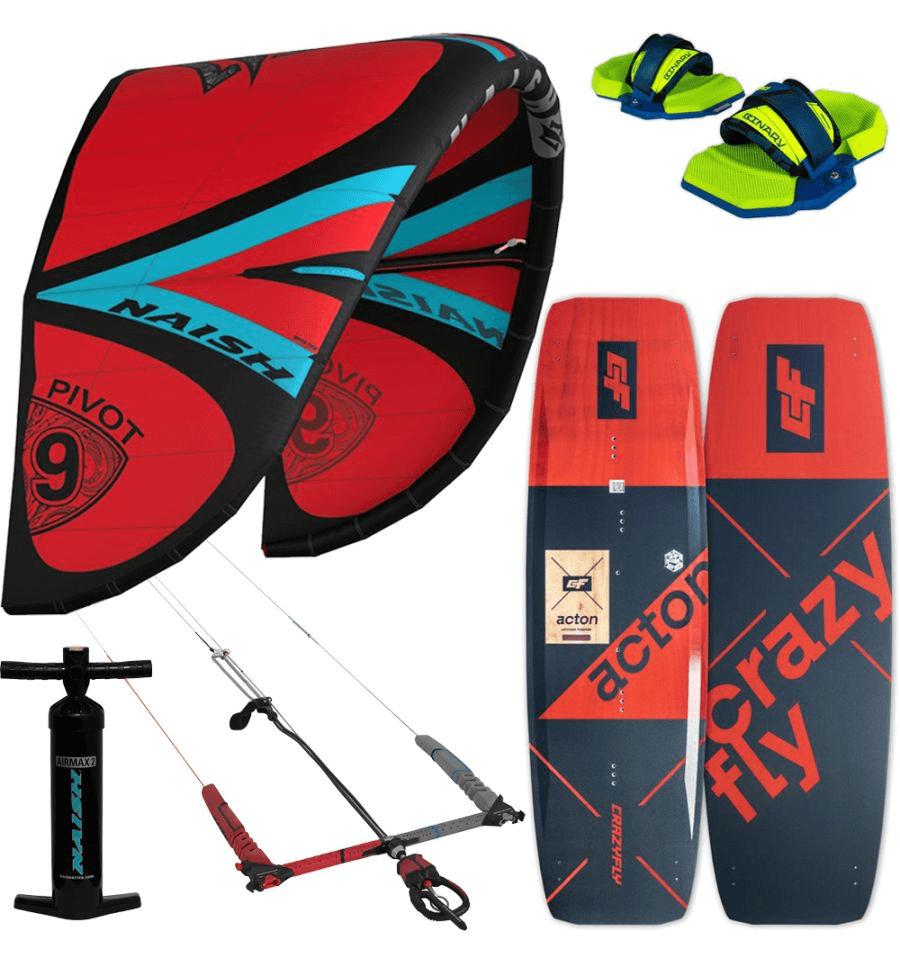 ست کایت 10 متر برد کایت کنترل بار دستگیره پمپ باد نایش NAISH PIVOT 10M + CRAZYFLY ACTON 2023 KITESURF COMPLETE PACKAGE Red