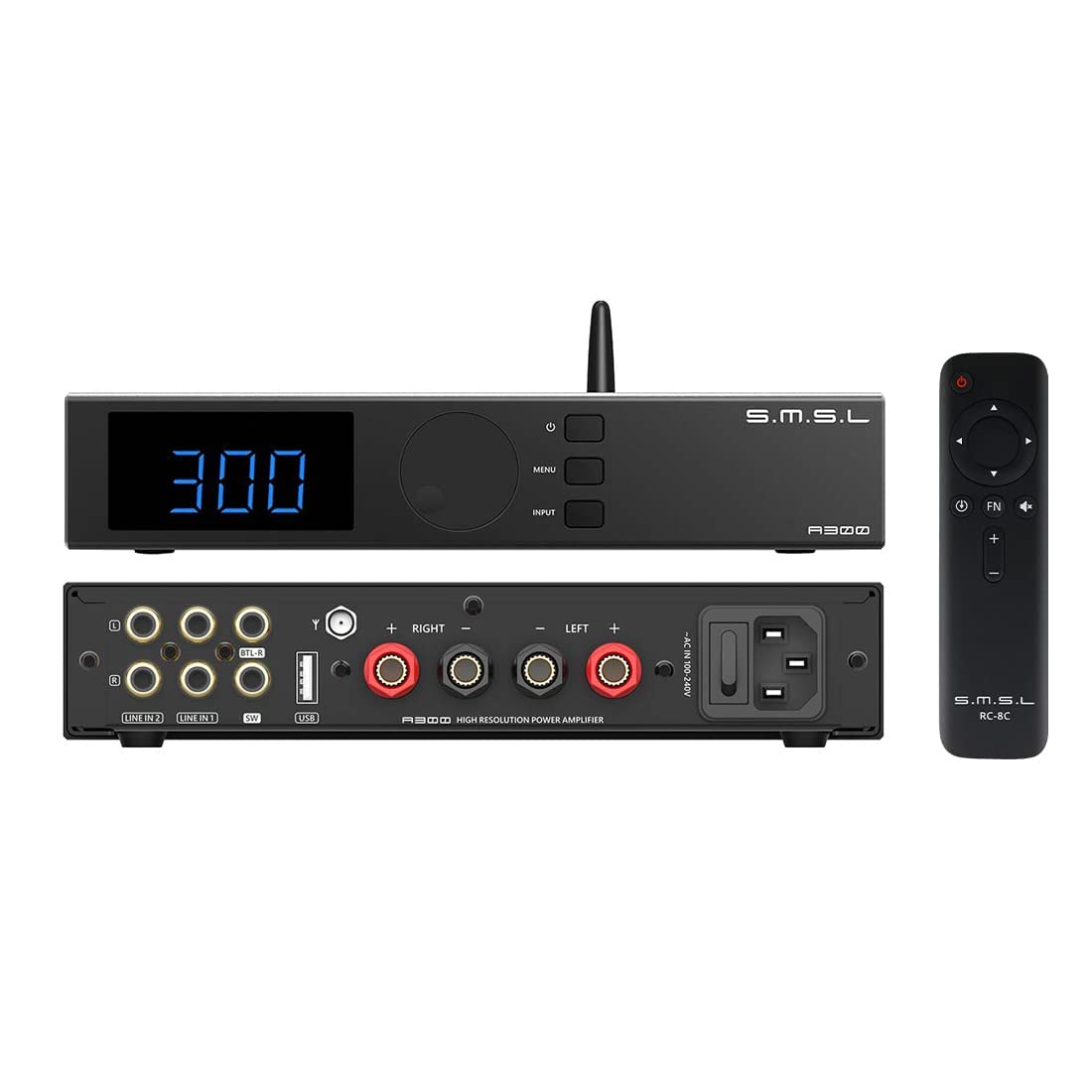 خرید از آمازون - SMSL A300 Bluetooth 5.0 Digital Amp, USB/RCA/BT5.0 to Speakers/Subwoofer/BTL Right Channel Amps, 165W×165W 2.1 System Hi-Res Audio Power Amplifier, Home Stereo Desktop Power Amplifiers with Remote