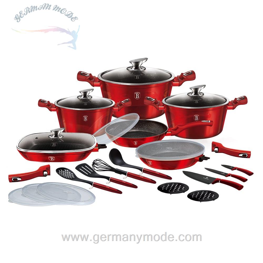 سرویس قابلمه ماهیتابه کفگیر ملاقه چاقو 24 پارچه برلینگر هاوس مجارستان BerlingerHaus 24-PIECE COOKWARE SET BH-7184 BURGUNDY COLLECTION