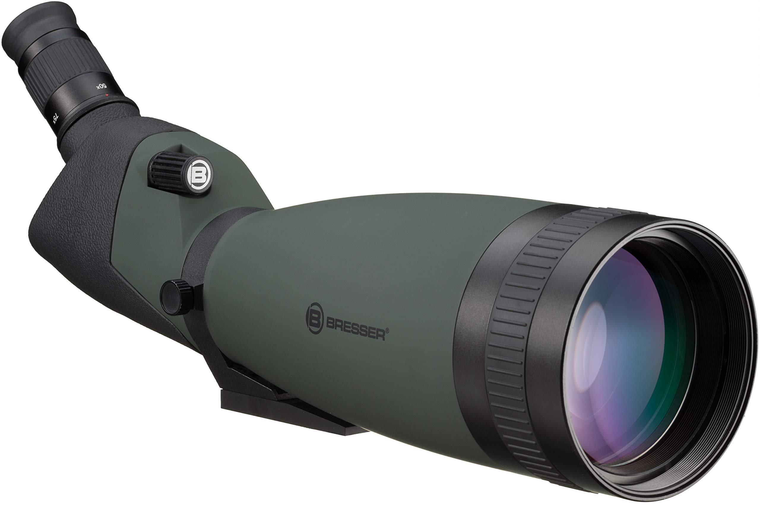 خرید از آمازون - Bresser Spektiv Pirsch 25x-75x100, wasserdicht mit stufenloser Zoomfunktion und voller Mehrschichtvergütung, inklusive Sonnenblende und Bereitschaftstasche 25-75x100mm Single