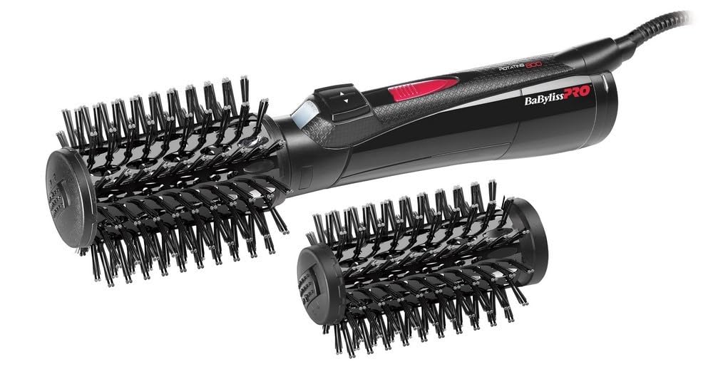 برس حرارتی گرد بابیلیس فرانسه - برس هوای داغ چرخشی BaByliss Pro با 2 ضمیمه برس، 800 وات، مشکی، بسته 1 عددی