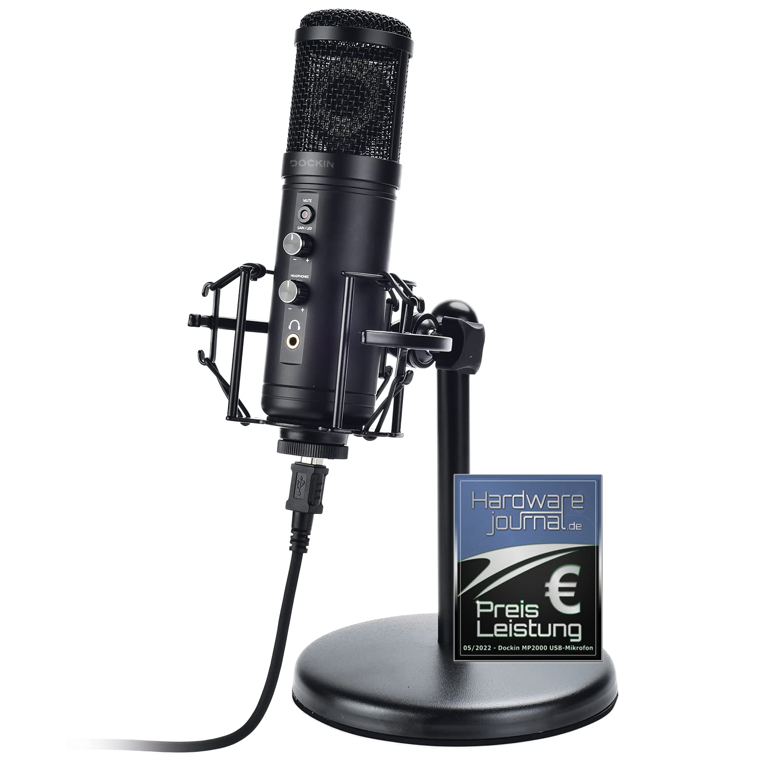 خرید از آمازون - میکروفون خازنی DOCKIN® MP2000 برای رایانه شخصی، بازی، پادکست و استریم - میکروفون پایه USB برای ضبط - میکروفون با پایه سنگین [ویژگی‌های کامل و بهترین کیفیت صدا] - میکروفون PC MP2000 استودیو میکروفون USB (130dB)