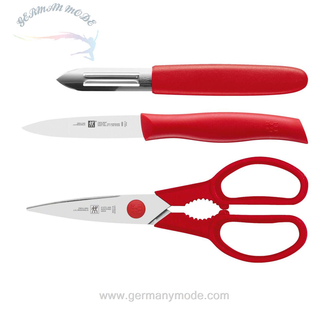 ست قیچی چاقو میوه و پوست کن ۳ عددی زولینگ آلمان ZWILLING TWIN GRIP MESSERSET 3-TLG-ROT