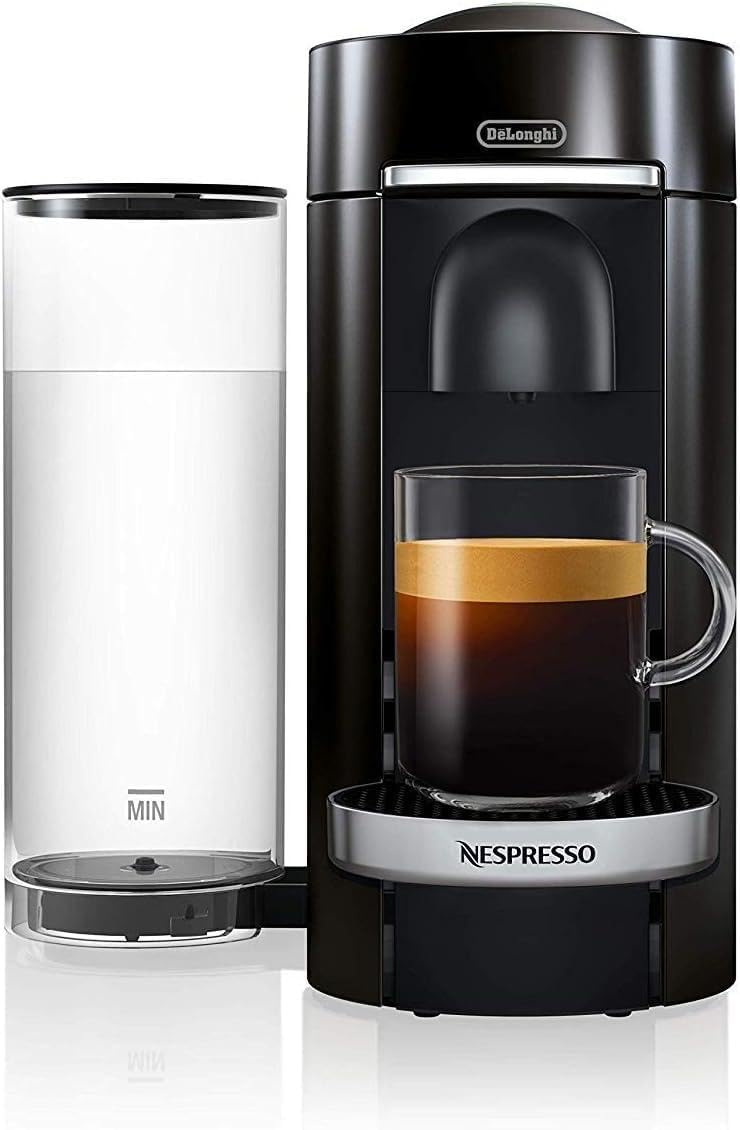 دستگاه کپسول قهوه با سیستم کف کردن اتوماتیک شیر دلونگی DeLonghi Nespresso Vertuo Plus | دستگاه کپسول قهوه ENV 155.B | یک عدد قهوه ساز سایز 5 فنجان | شامل بسته خوش آمدگویی با 12 کپسول | 1.7 لیتر | سیاه