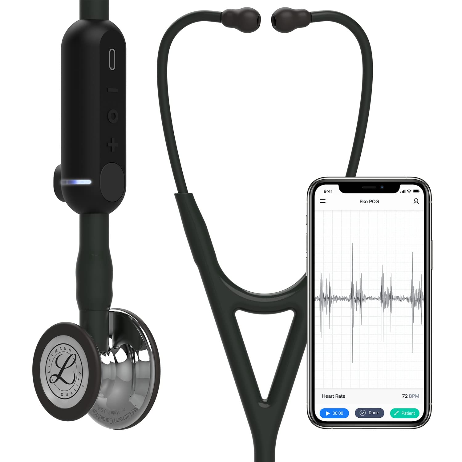 خرید از آمازون - گوشی پزشکی دیجیتال 3M Littmann CORE، قطعه سینه بسیار صیقلی، لوله مشکی، اتصال لوله و قلاب گوش، 69 سانتی متر، قطعه سینه 8869 بسیار صیقلی، لوله سیاه، اتصال لوله و قلاب گوش تک