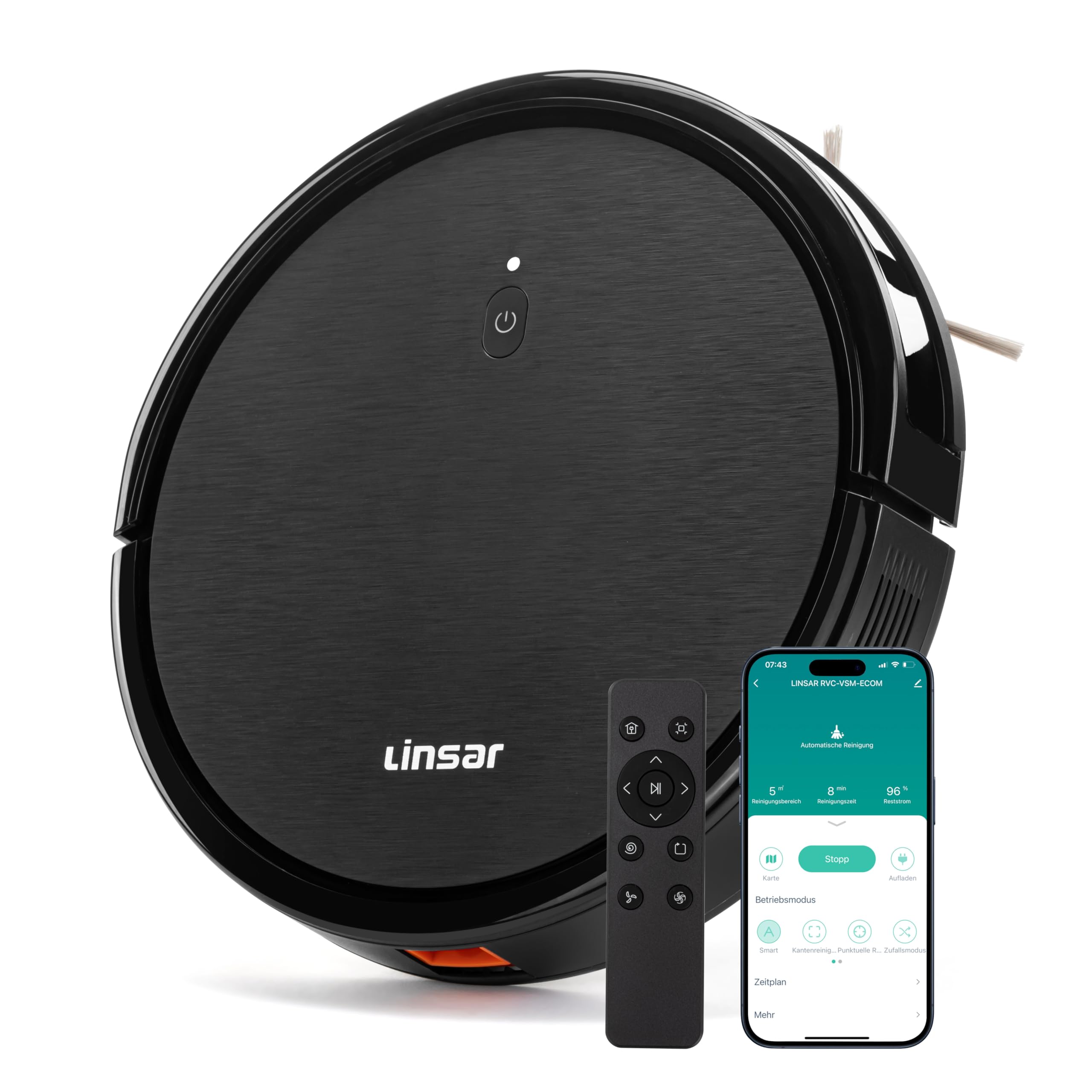 جارو رباتیک Linsar - ربات جارو برقی بدون عملکرد پاک کردن - کنترل APP - زمان اجرا 100 دقیقه - سازگار با الکسا - برای فرش، موی حیوانات خانگی و کف سخت - جاروبرقی رباتی با ایستگاه شارژ و کنترل از راه دور (مشکی)
