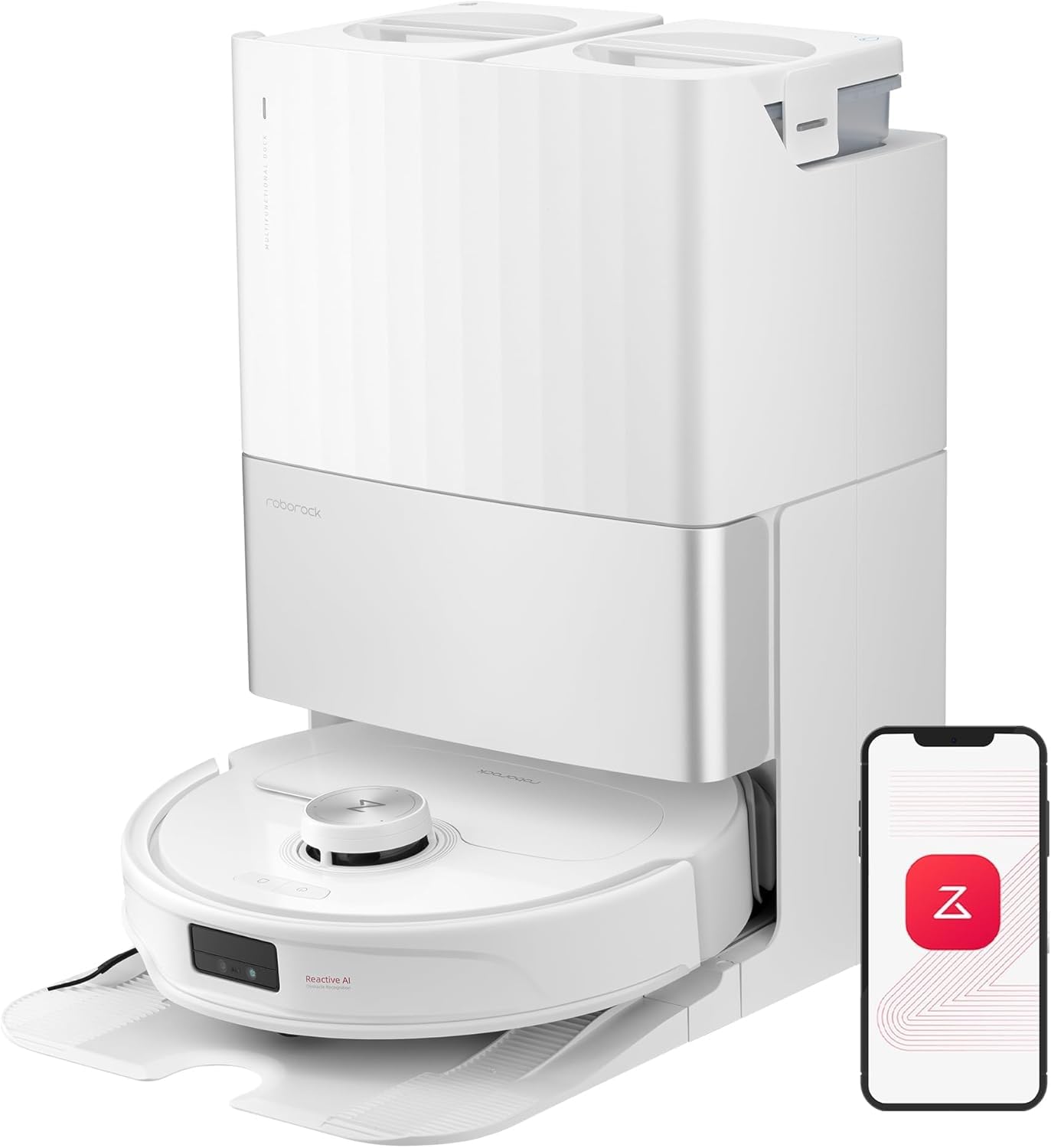 جارو رباتیک ربات جاروبرقی roborock QrevoMaster با عملکرد پاک کردن و دستشویی بالابر، قدرت مکش 10000 Pa، دستیار صوتی هوشمند، Hello Rocky (سفید) Roborock Qrevo Master سفید