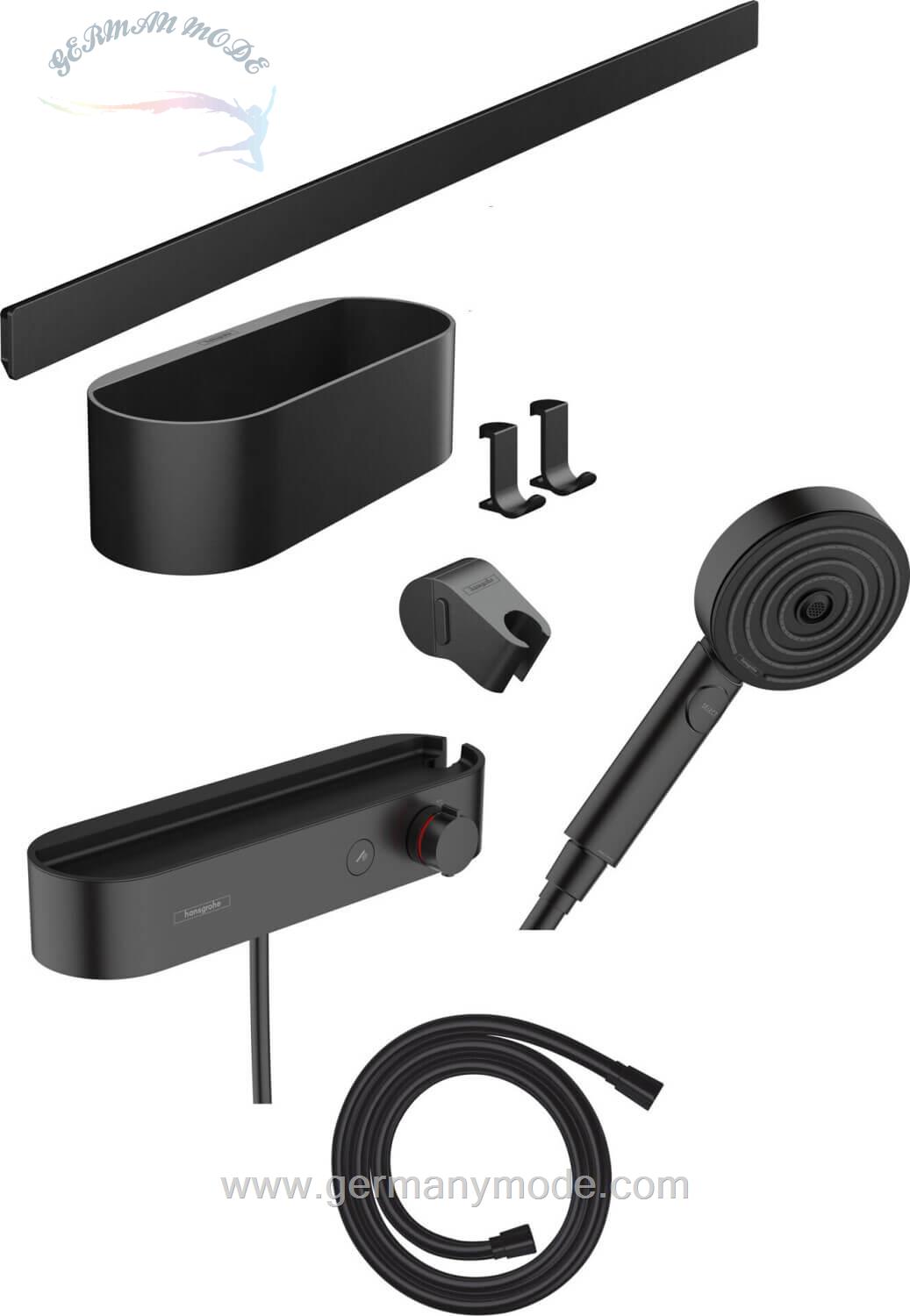 ست شیرآلات دوش حمام هانس گروهه آلمان Hansgrohe WallStoris Bundle Handbrause 105 3jet EcoSmart mattschwarz  24250670