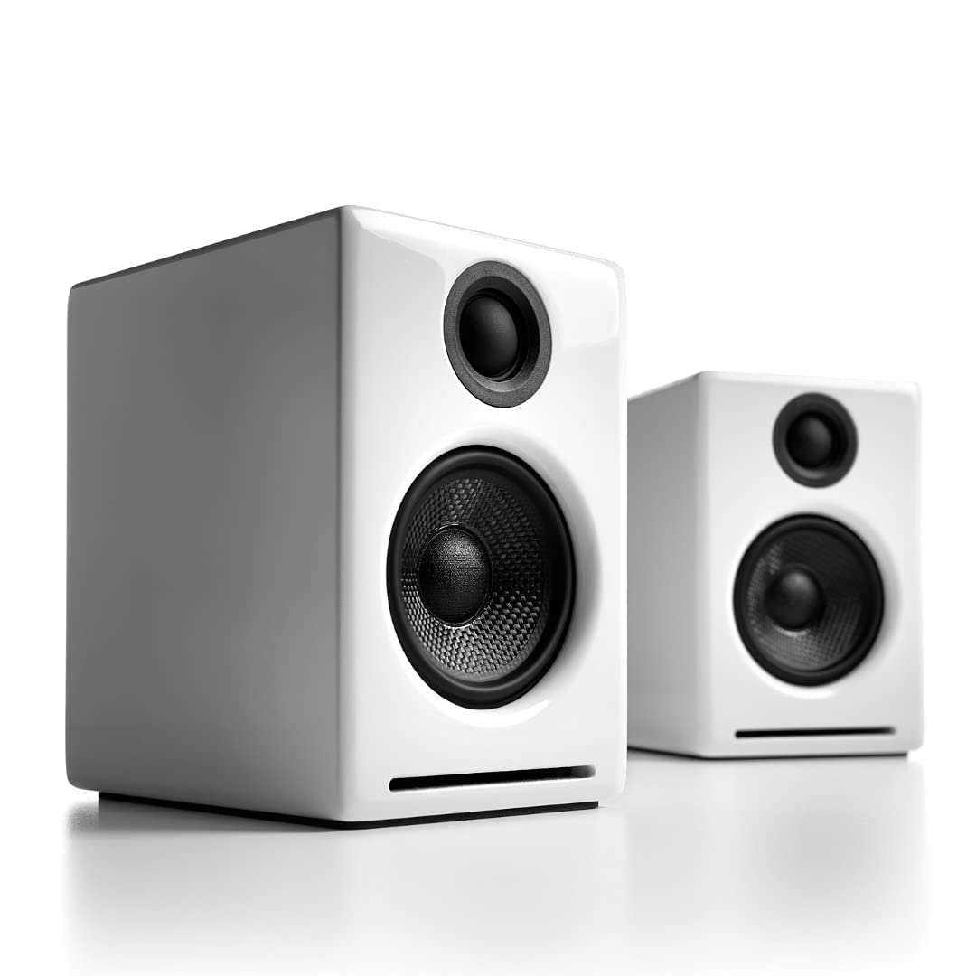خرید از آمازون - Audioengine A2+ Wireless Bluetooth Speakers - Computer Monitor Speakers and Home Music System with aptX Bluetooth | 60W Powered Bookshelf Stereo Speakers with AUX Audio and USB DAC (White) Bluetooth - Wireless Weiß