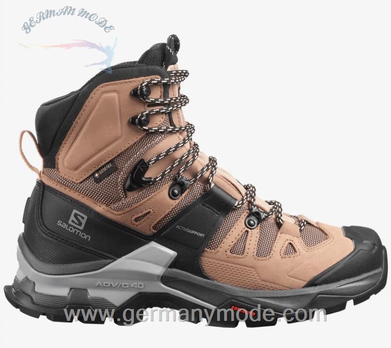 کتانی هایکینگ کوهنوردی ضد آب زنانه سالامون فرانسه SALOMON QUEST 4 GORE TEX Leder Hikingschuhe Damen Sirocco Mocha Mousse Almond Cream