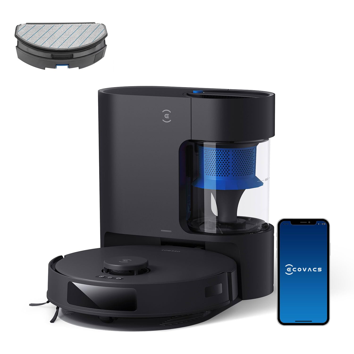 جارو رباتیک ربات جارو برقی ECOVACS DEEBOT N20 PRO Plus با عملکرد پاک کردن، ایستگاه تخلیه خودکار، قدرت مکش 8000Pa، ضد گره خوردن مو، تا 300 دقیقه زمان کار، N20 Pro Plus مشکی مشکی