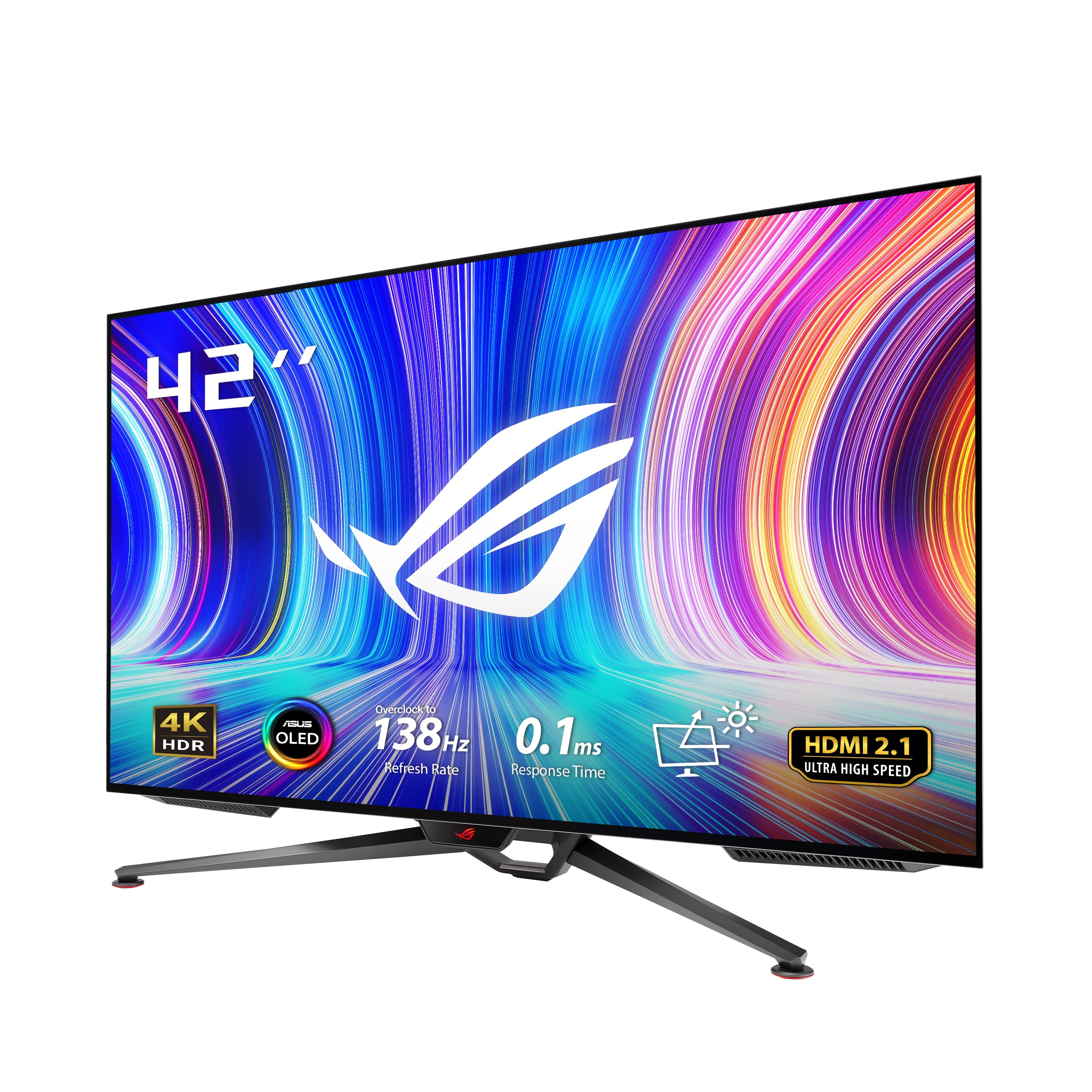 خرید از آمازون - ASUS ROG Swift OLED PG42UQ - مانیتور بازی 41.5 اینچی 4K UHD - 138 هرتز، 0.1 میلی‌ثانیه GtG، G-Sync، 10 بیت، HDR 10 - پایه سه‌پایه، خنک‌کننده هوشمند، 16:9، 3840x21.4، DSC، DP. هاب USB 42 اینچی OLED 4K UHD 3840x2160 138 هرتز، G-Sync، HDR10
