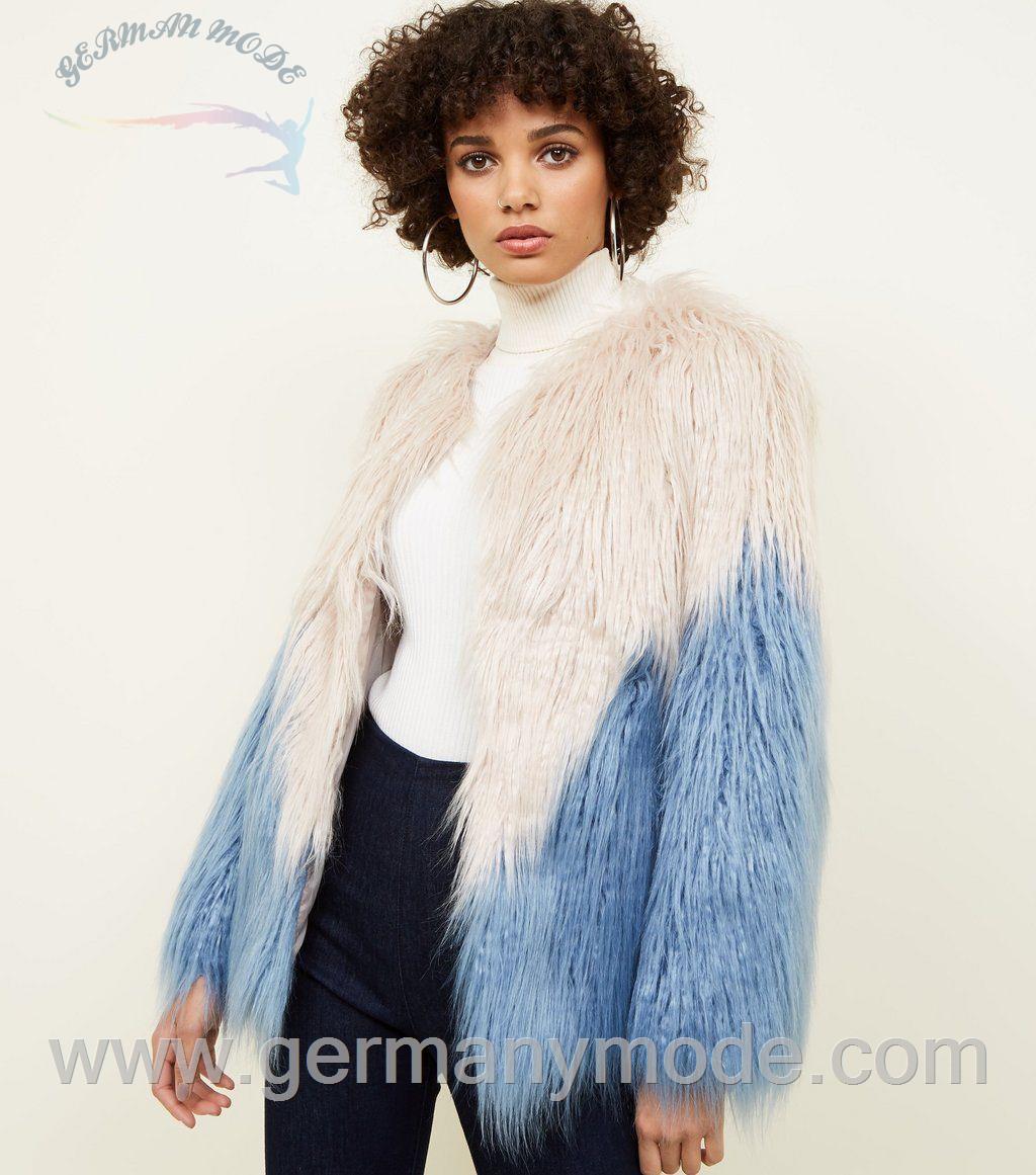 کاپشن زنانه نیولوک (انگلستان) Weißer Fake-Fur-Mantel in Blockfarben