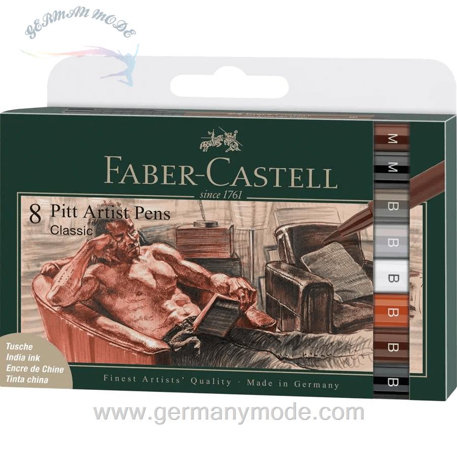 ماژیک طراحی پیت آرتیست 8 تکه فابرکاستل آلمان FABER CASTELL Pitt Artist Pen Tuschestift 8er Etui Classic