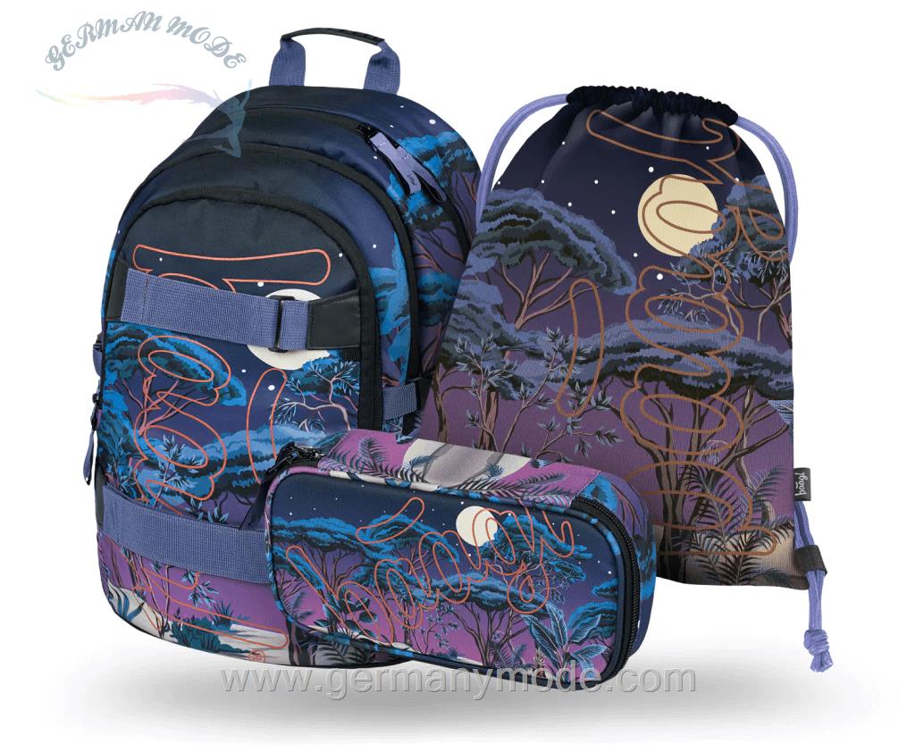 ست 3 تایی کوله پشتی مدرسه کوله ورزشی جامدادی دخترانه بگل Baagl Skate Night RucksackSet 3tlg Rucksack Federmäppchen Turnbeutel