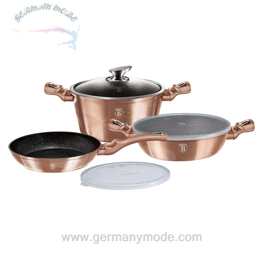 سرویس قابلمه ماهیتابه 6 پارچه برلینگر هاوس مجارستان BerlingerHaus 6-PIECE COOKWARE SET BH 7047 METALLIC LINE ROSE GOLD EDITION
